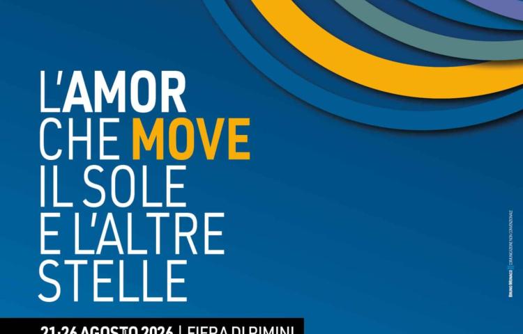 Poster colorato del Meeting di Rimini 2026, tema: amore e movimento cosmico.